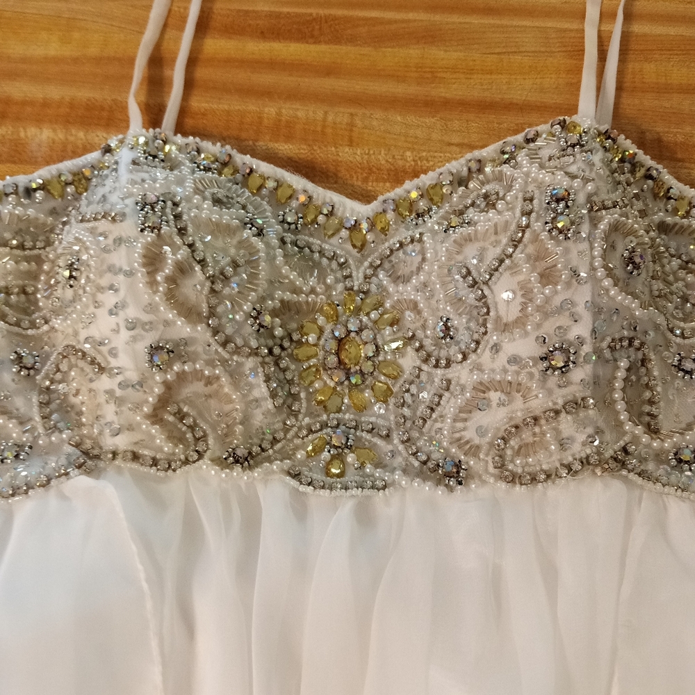 Embellished White and Silver Beaded  Wedding Or Formal Dress Size Small